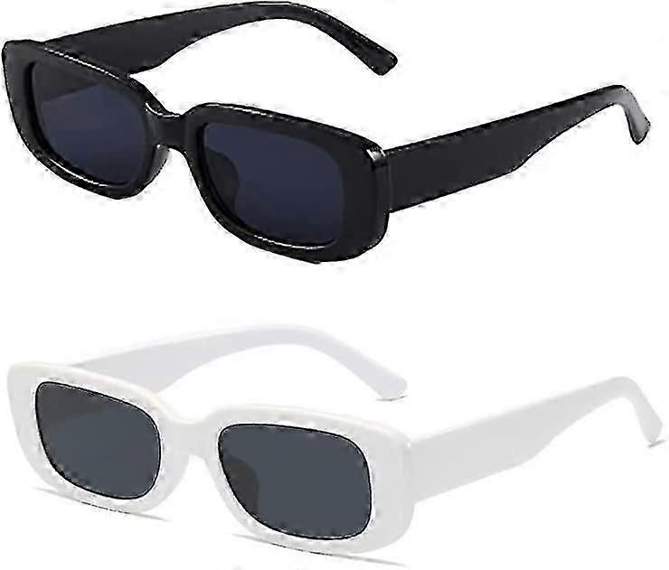 Retro Sunglasses With Small Frame, Rectangular Trend - White And Black