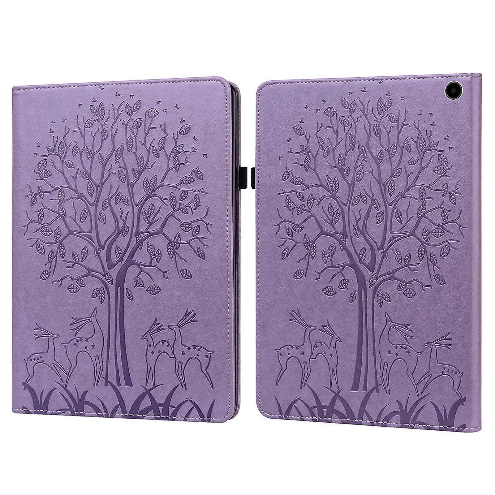 For Amazon Fire Max 11 Tree & Deer Embossed Leather Tablet Case