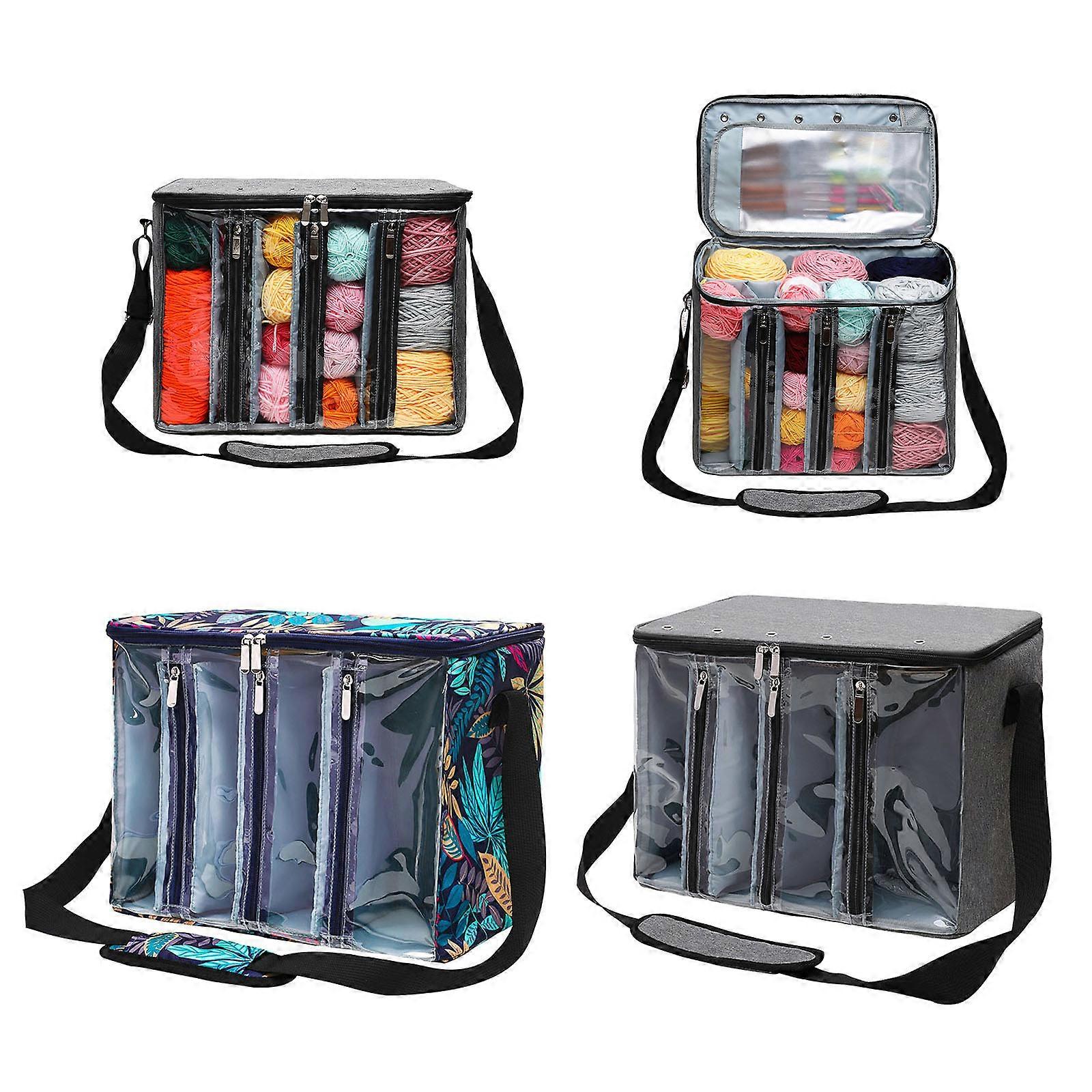 حقيبة تخزين الغزل المحمولة مع منظم الكروشيه للسفر بنافذة واضحة لإبرة الحياكة والصوف