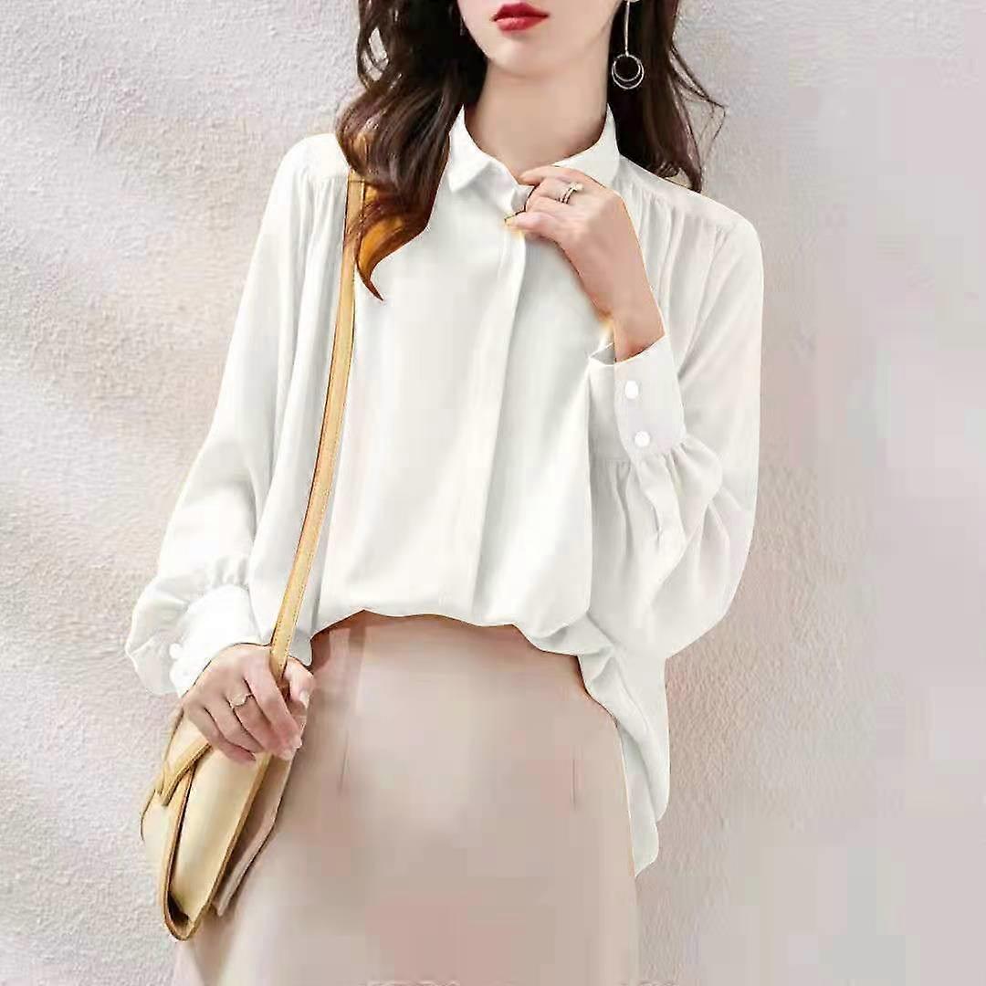 Loose Red Chiffon Shirt with Hong Kong-style Lantern Sleeves Blouse