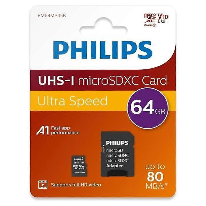 Memory card - Philips - MicroSDHC 64GB - CL10 - 80 MB/s - Adapter included