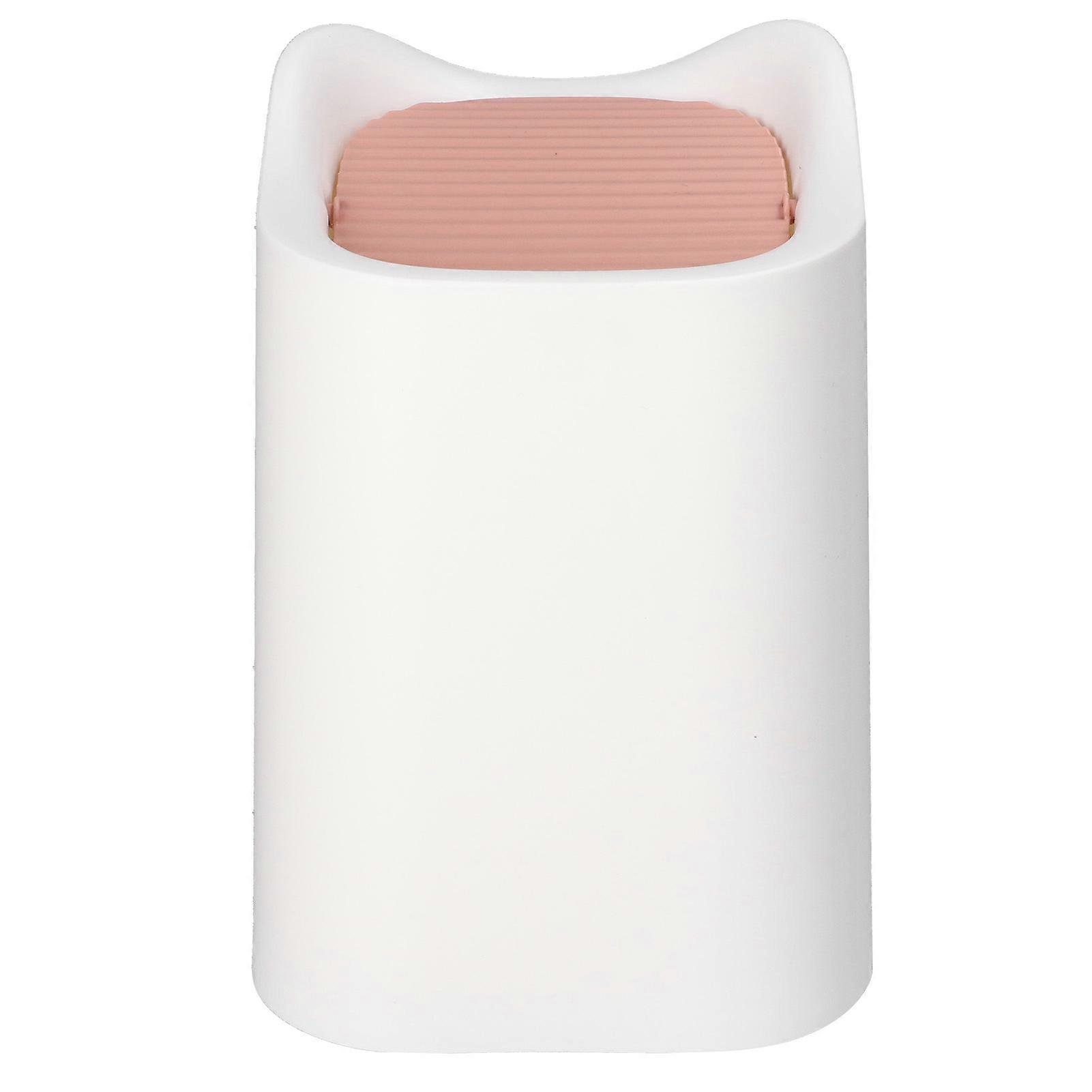 Desktop Trash Can Cute White Mini Plastic Storage Bin with Lid for Study Room Office Dormitory Table
