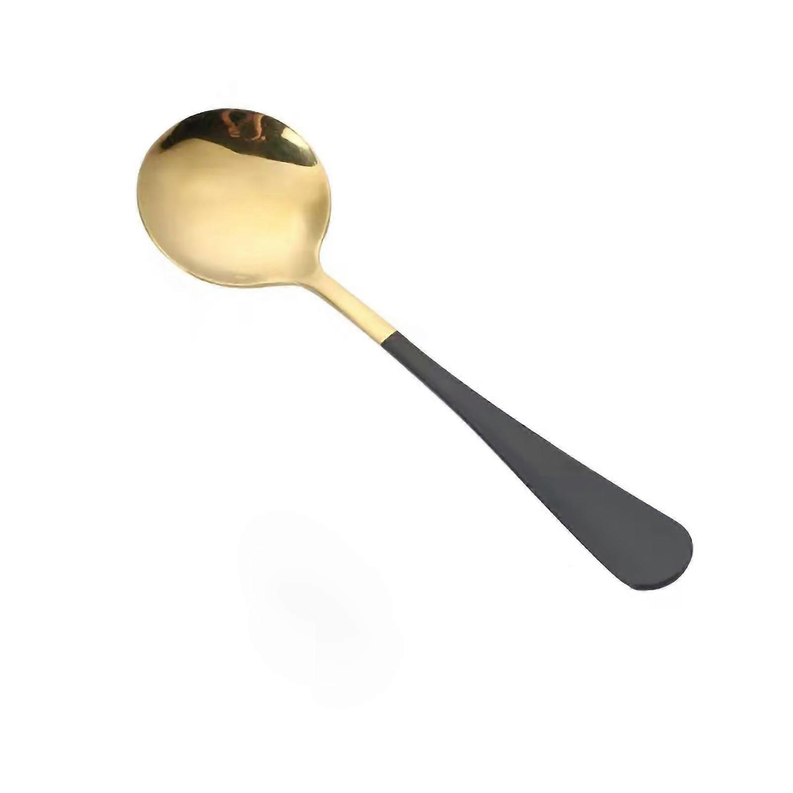 Round Stainless Steel Spoon with Long Handle for Yogurt, Pudding, Ice Cream, and Cereal - Thick Design, Comfortable Grip