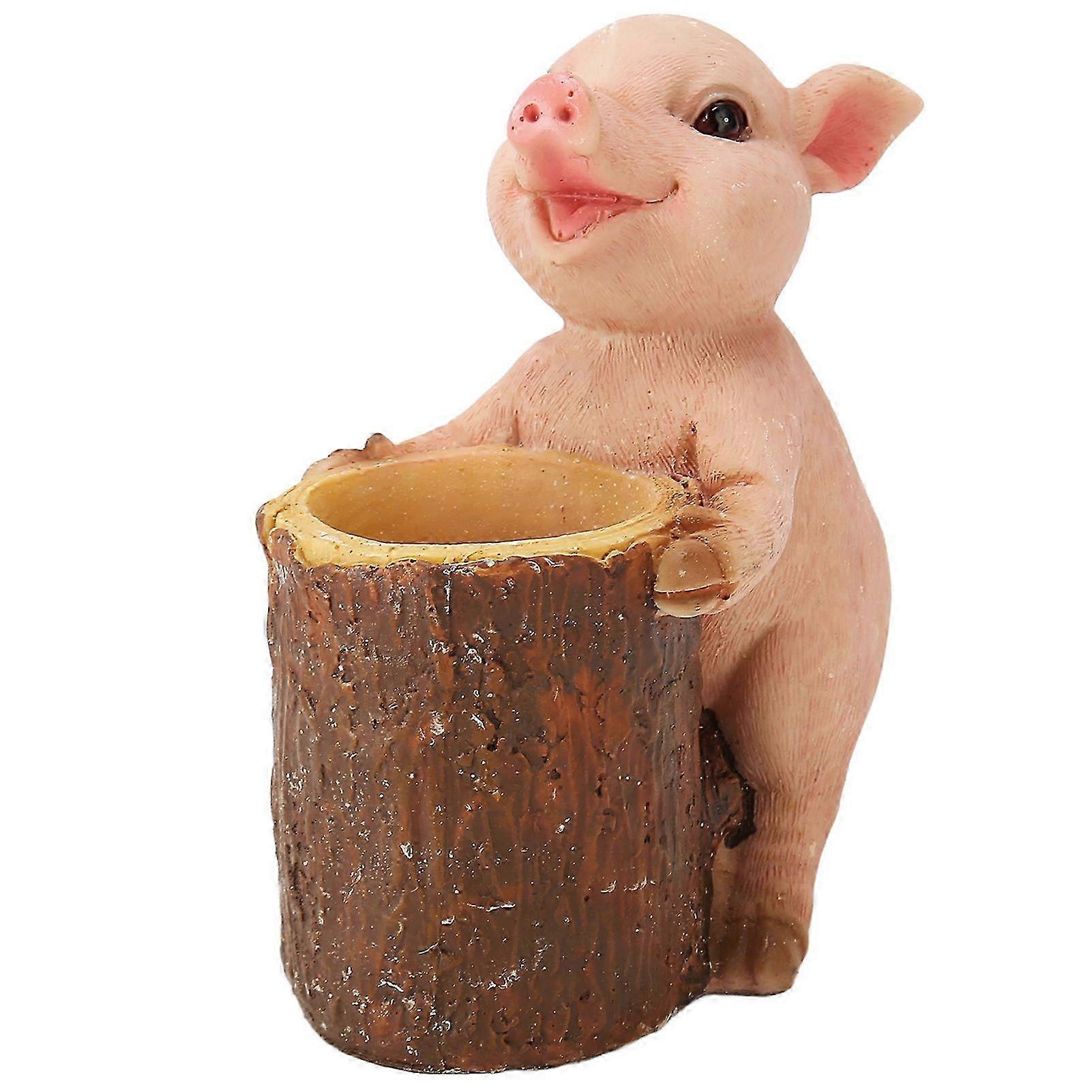 Garden Decor, Adorable Pig - shaped Resin Planter with Tree - stump Design, Ideal for Outdoor Decoration