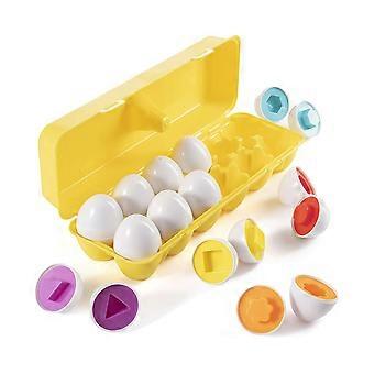 Color Shape Maching Eggs , Easter Educational Maching Egg Set Toy With Yellow Holder,Early Learning Shapes & Sorting Recognition Puzzle Skills Study F