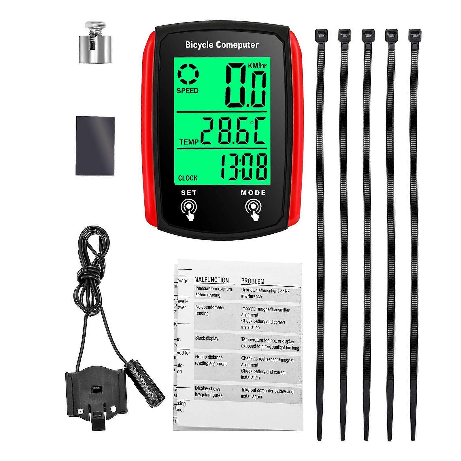 Touchscreens Cycling Computer with Stable Wired Connection Precisions Wired Bike Speedometer for Outdoor Enthusiasts Red