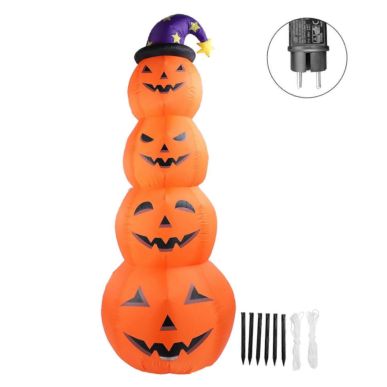 7.9ft Height Halloween Inflatable Pumpkin Build in LEDs Blow Up 4 Pumpkins Decoration with Ghost for