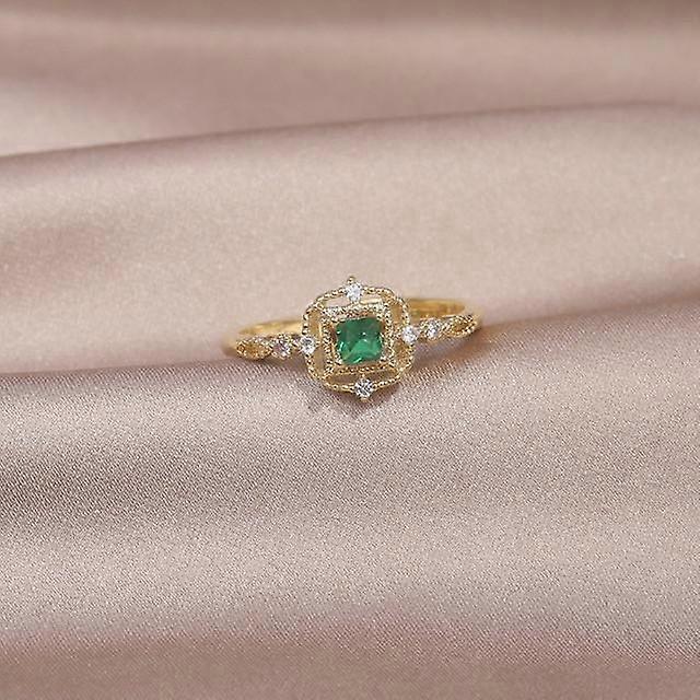 Design Bijuterii de modă 14K Placare cu aur real Simplu Smarald Pătrat Zircon Inel Elegant Pentru femei Accesorii de lucru zilnic