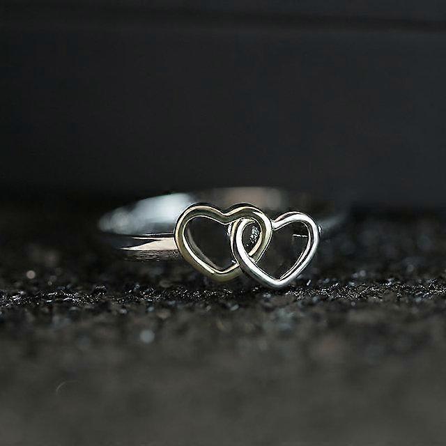 Inel de deget placat cu argint, în formă de inimă, bicolor, cadou drăguț nou pentru prietenă, pentru femei, în vrac