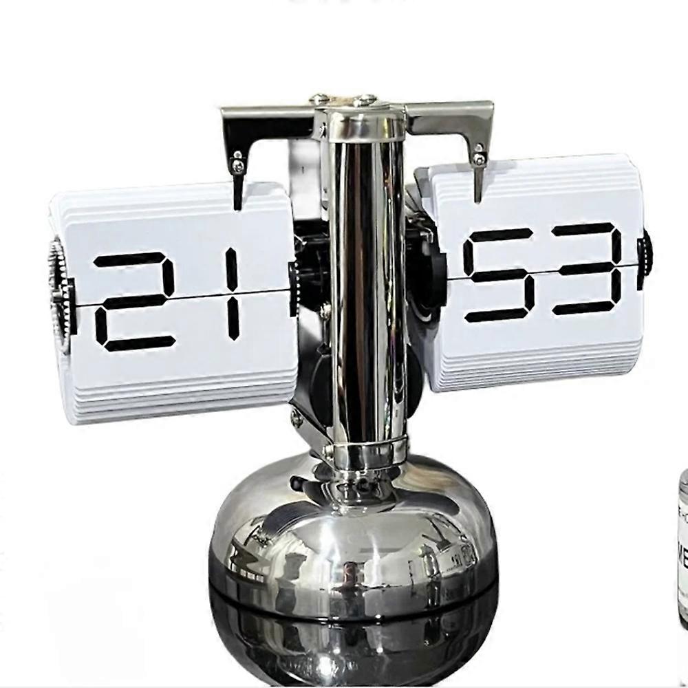 Automatik Flip Clock Quarzwerk Single Foot Retro Simple Home Tischuhr 24-Stunden Edelstahl