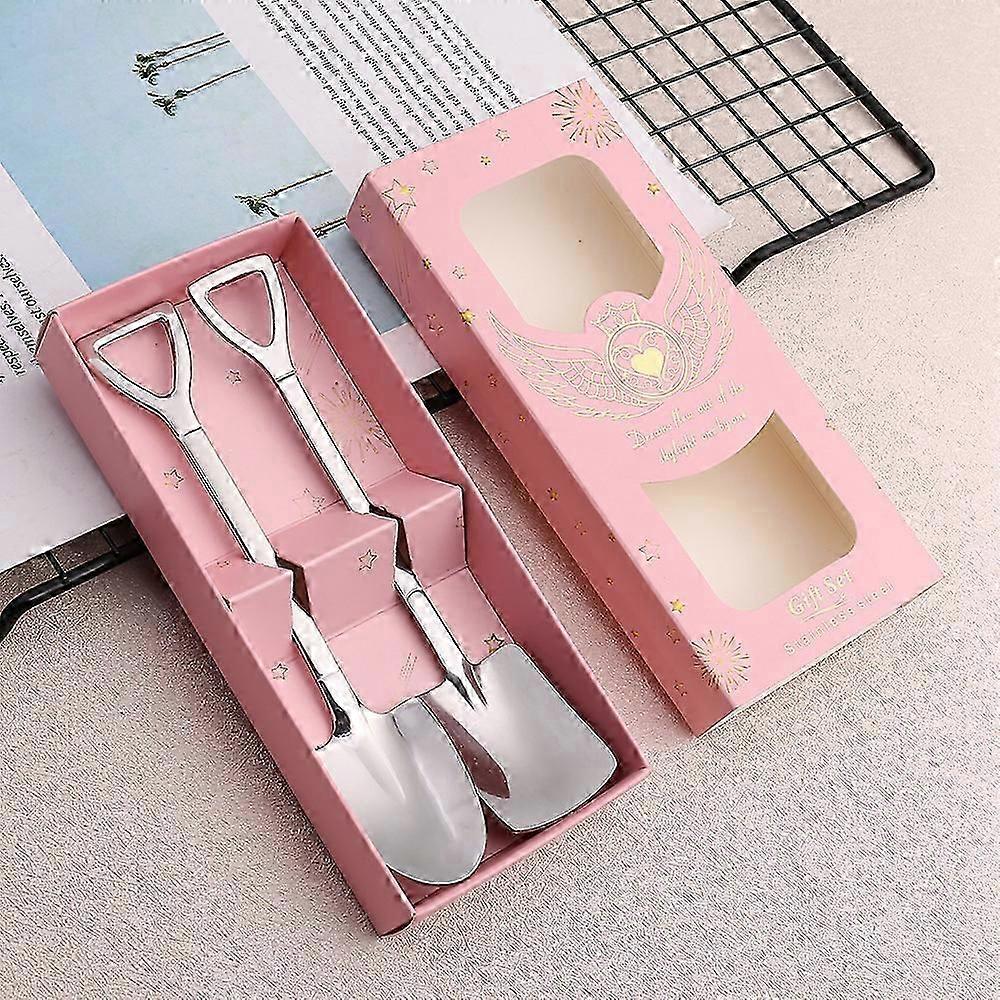 Stainless Steel Shovel Shaped Spoons, 2Pcs Teaspoon (Silver)