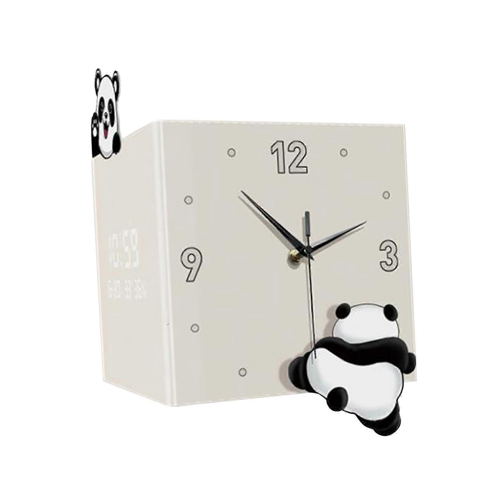 Panda Double Sided Corner Wall Clock Date Week Display with Night Light Digital