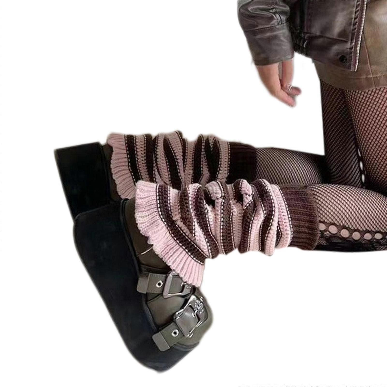 נשים לוליטאס פס לסרוג גרביים ארוכות מחממי רגליים פאנק בסגנון הרג'וקו מגפונים גרביים Y2K חורף חם קרסול ערימת גרביים אבקת קפה