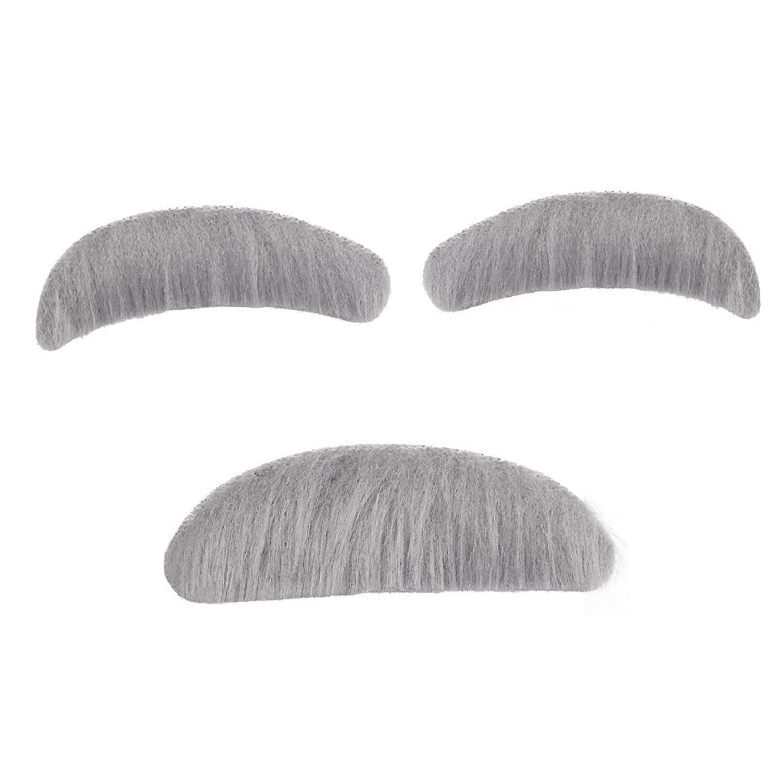 Handmade Mustache Stick-on Beard and Eyebrows Set False Beard Grey-Eyebrows and Moustache Kit Halloween Party Supplies Gray
