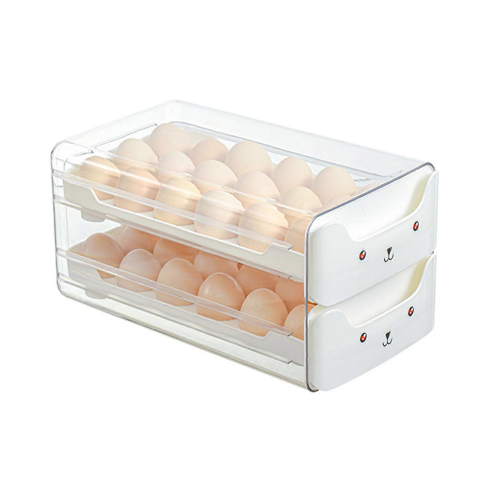 Double Layer Egg Drawer Transparent Lengthen Independent Slot Egg Holder Egg Storage Container for Refrigerator ,White