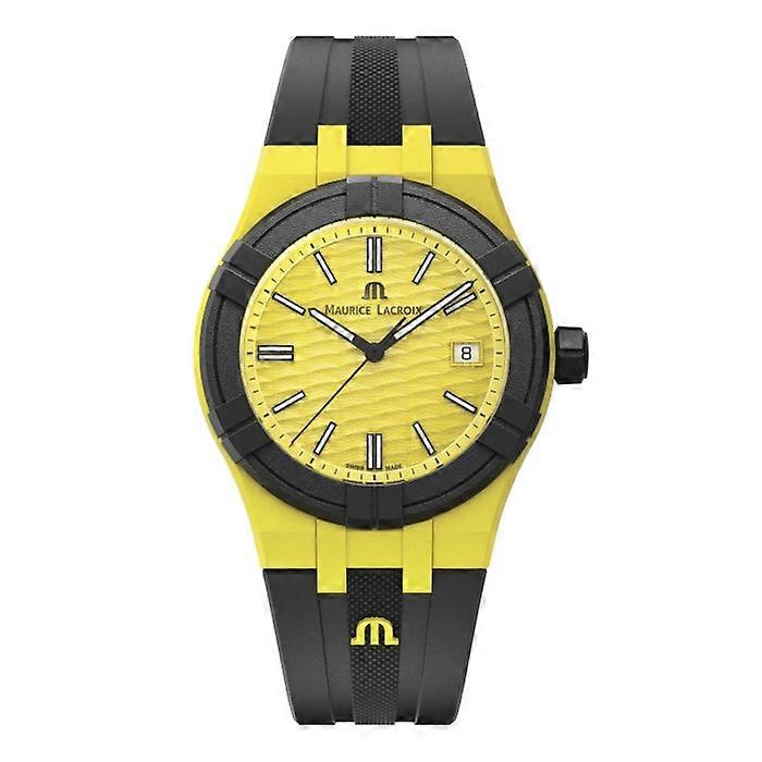Maurice Lacroix Ai2008-60060-300-0 Men's Aikon #tide 40mm Watch, Yellow Dial, Black Rubber Strap