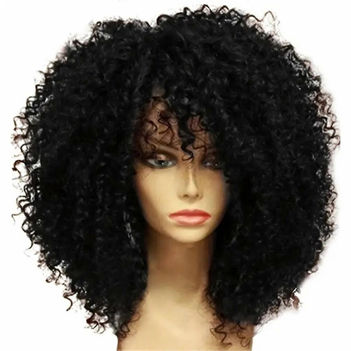 16 Inch For Afro Kinky Curly Hair Wigs With Bangs(B)
