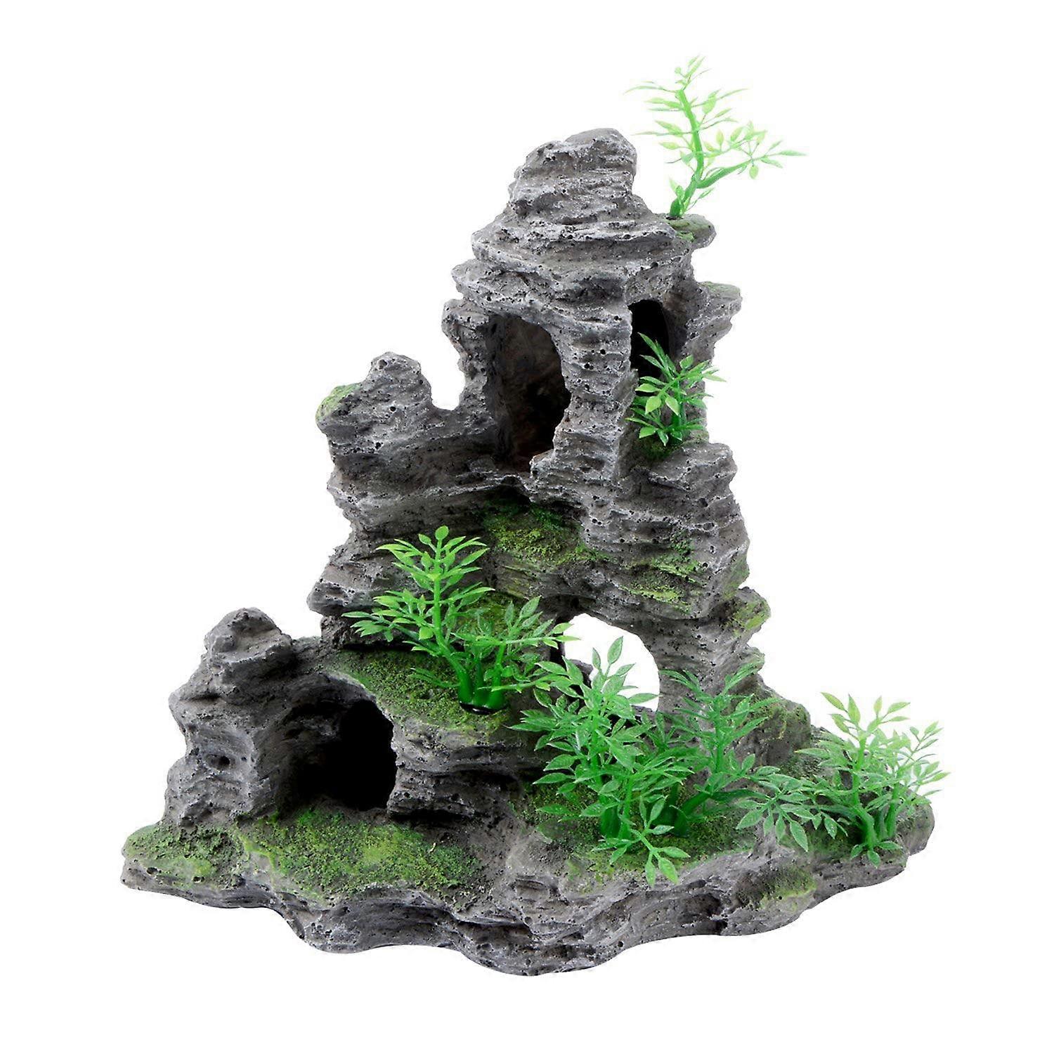 Artificial Aquarium Mountain View Stone Ornament Fish Tank Decor for Betta Cichlids Hideaway Cave Large