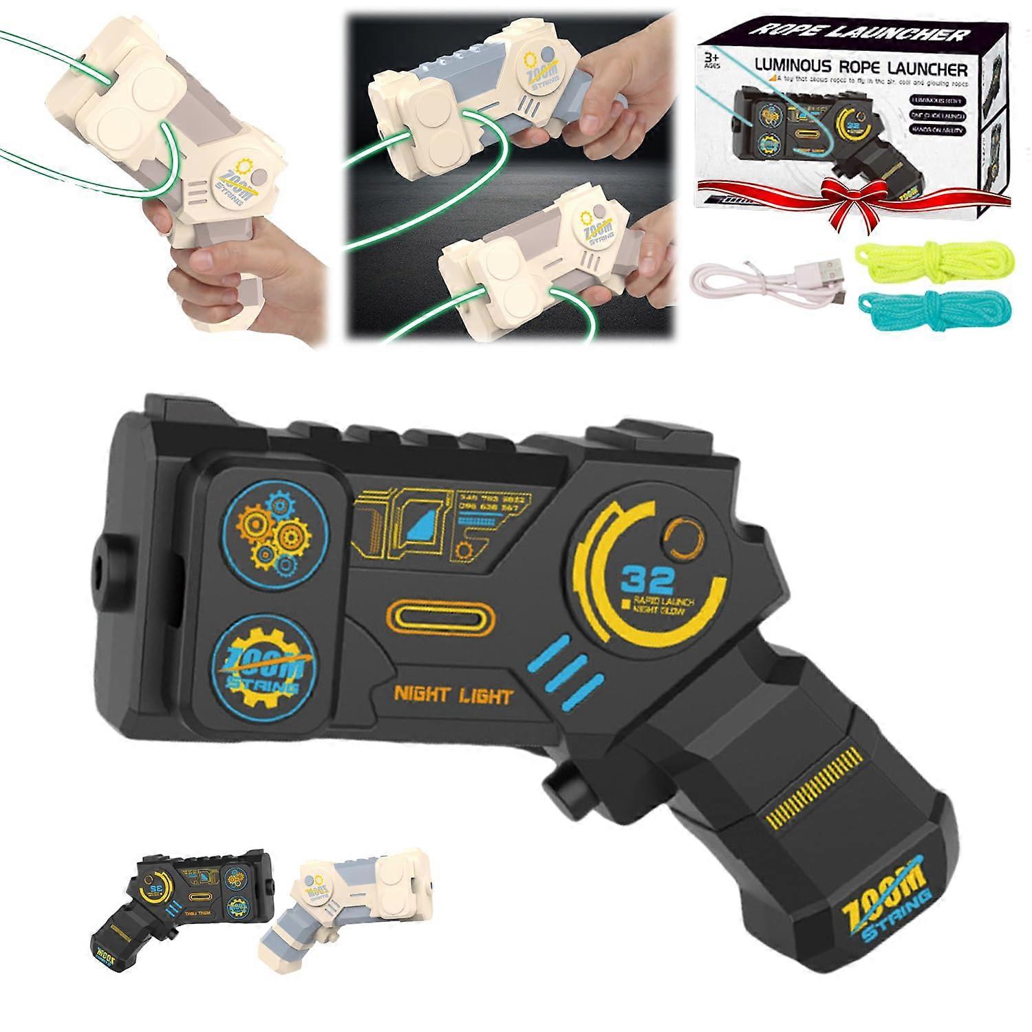 Glow in The Dark Loop Rope Launcher Propeller Toy, Luminous Handheld Game Shooter, Pressure Reducer, Black Color, Ideal Birthday Gift