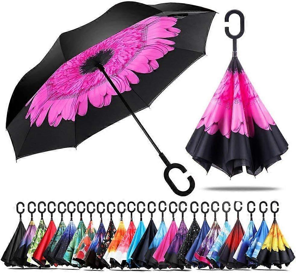 Double-Layer Windproof Inverted Umbrella - Anti-UV C-Shaped Handle