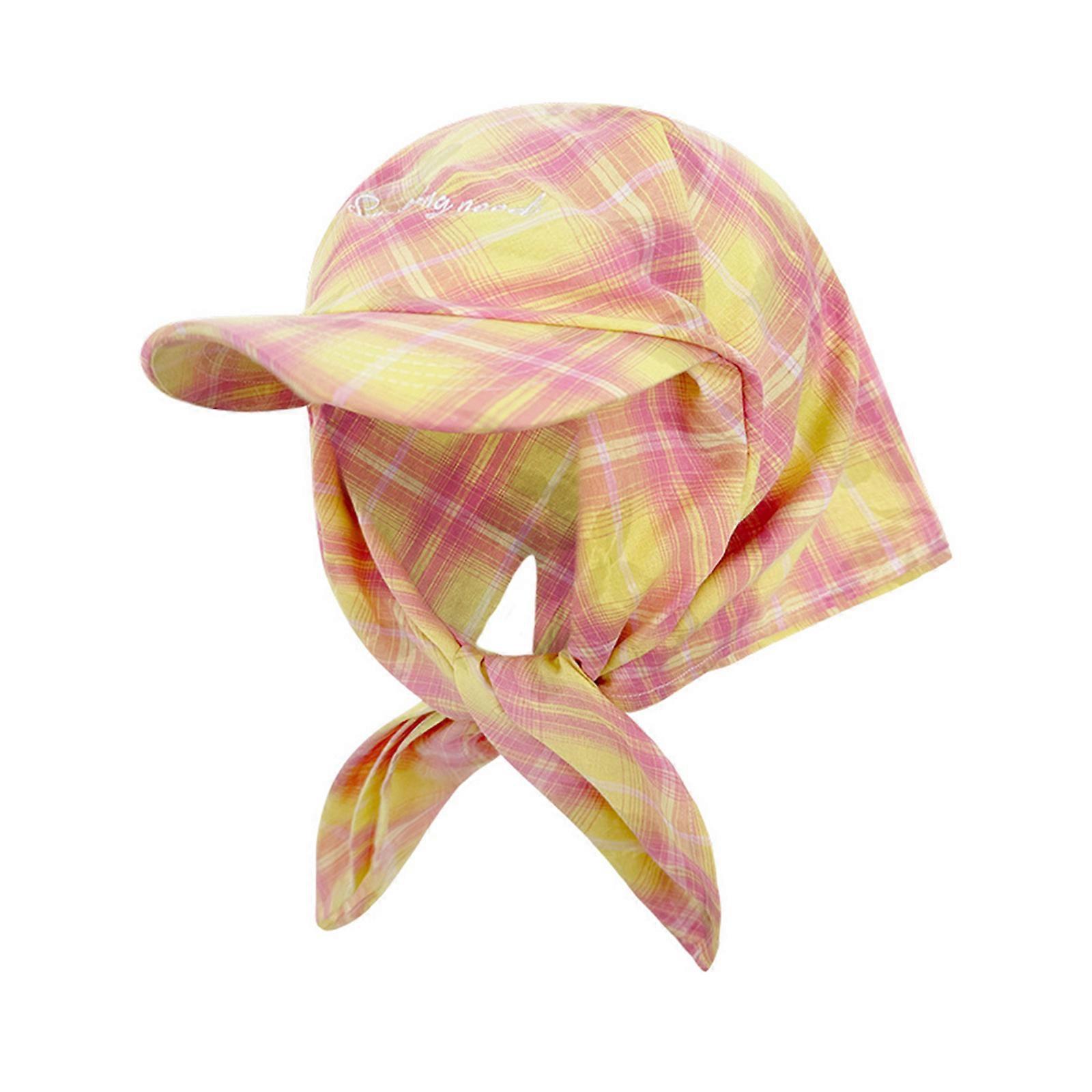 Plaids Stylish Headwrap Baseball Caps For Youth And Outdoor Enthusiasts With Adjustable Tie Design Bandana for Daily Use Yellow pink grid