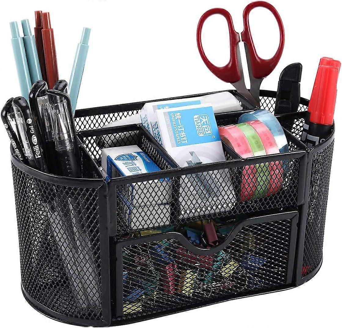 Office Mesh Desk Tidy Versatile Stationery Storage Desktop Organiser Pen Holder with Drawer