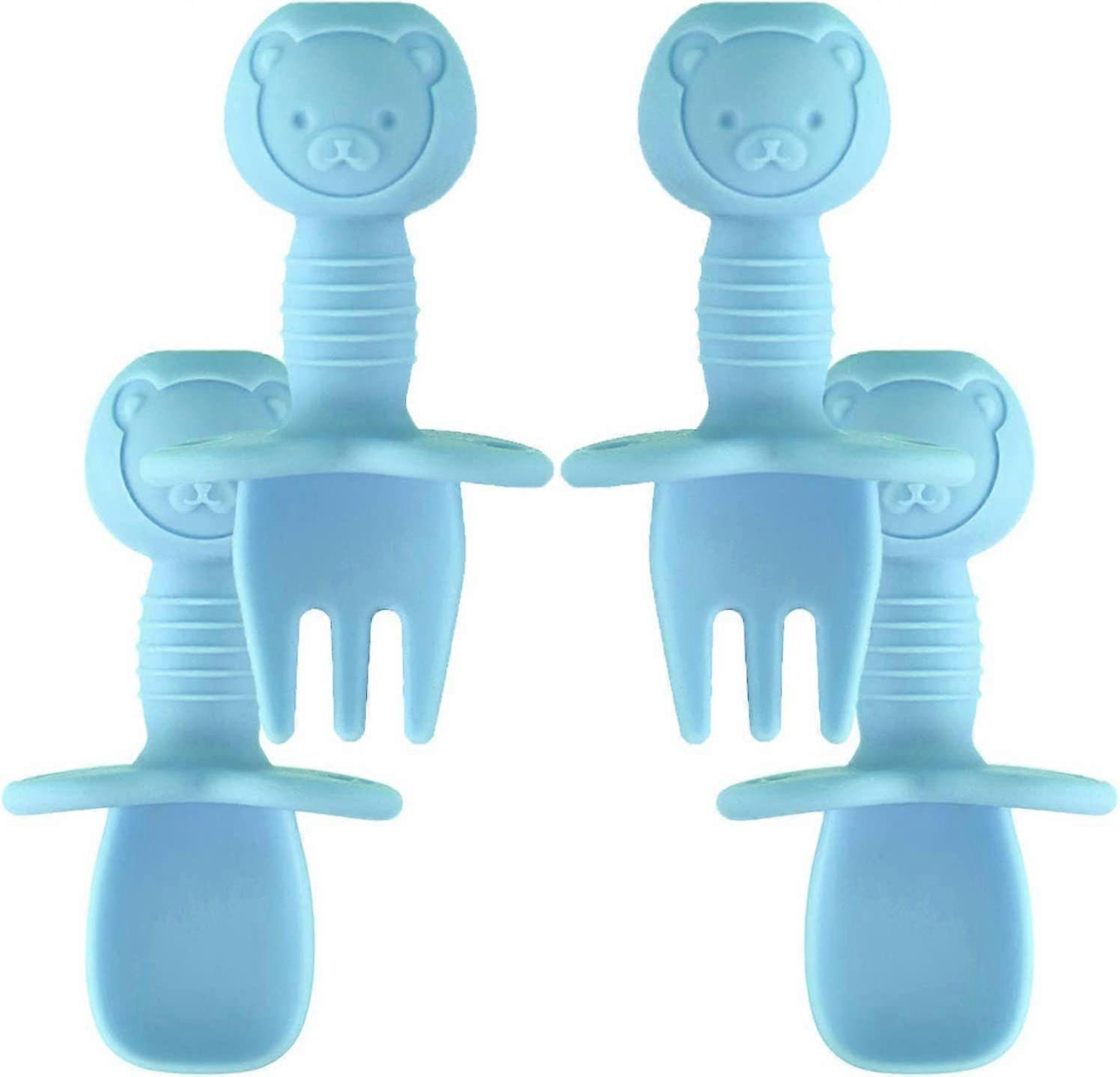 Self-Feeding Baby Utensils (Set of 2) - Baby Spoon Fork Set - Chewable Weaning Silicone Utensils for Baby Weaning Stage 1 (6+ Months)