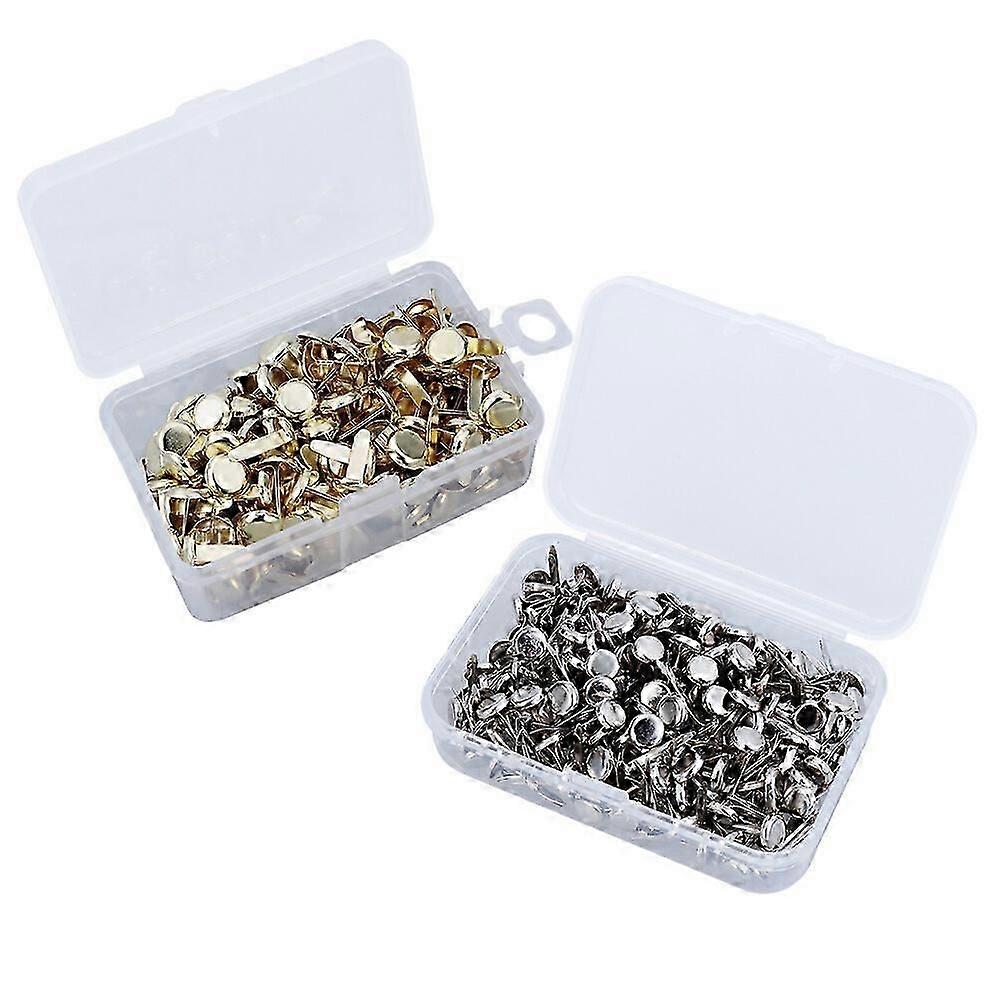 500pcs Paper Fasteners Electroplating Brads Round Metal Brads with Storage Box for Crafts DIY (Silver and Gold)