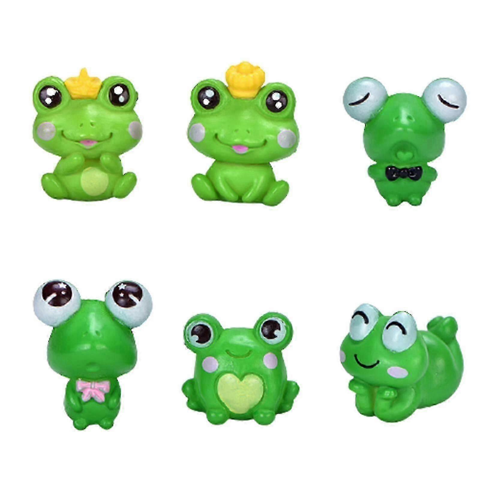 Mini Animal Figurine Set Of 6 Frog Miniature Model Decoration Playset Micro-landscape(6 Pcs, Green)-XinHan