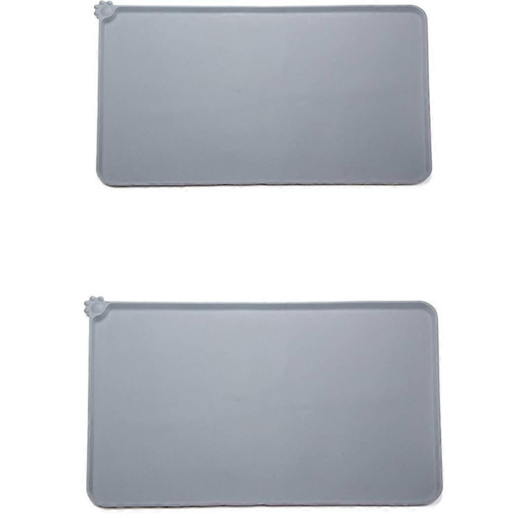 2 pieces grey pet placemat for cat or dog,pet placemat made of silicone with lip, cat and dog feeding mat,pet placemats large for food and water