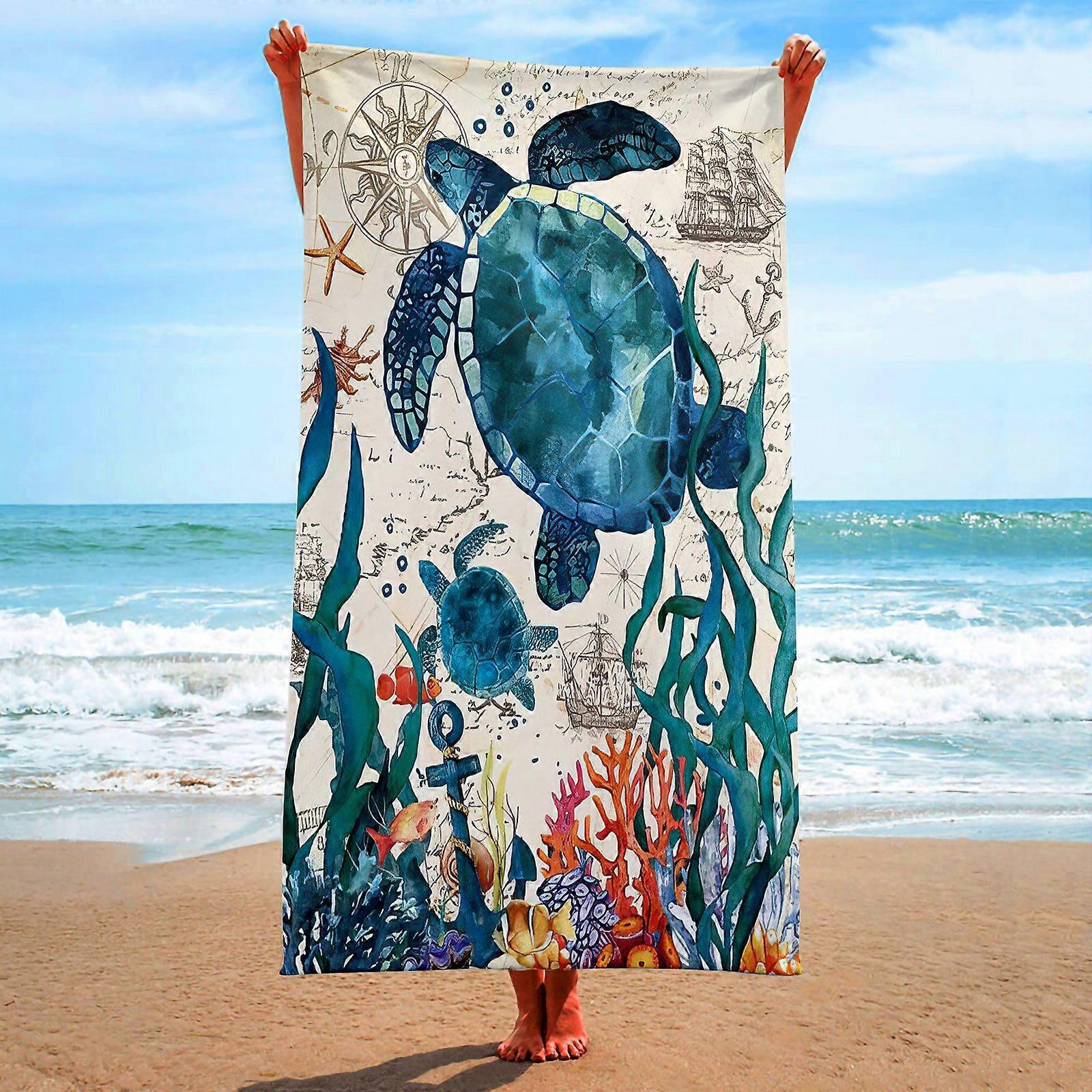 Verão Unisex Ocean Life Turtle Ultra-Fine Fiber Beach Swimming Multi-Functional Quick-Drying Absorvente Toalha de Viagem 80*160cm.