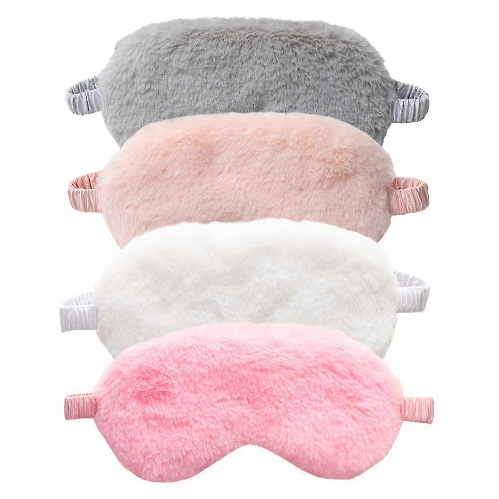 Faux Fur Eye Mask 4-Pack Soft Plush Sleeping Blindfold with Satin Back, Assorted Colors, Comfortable Nap Eyeshade