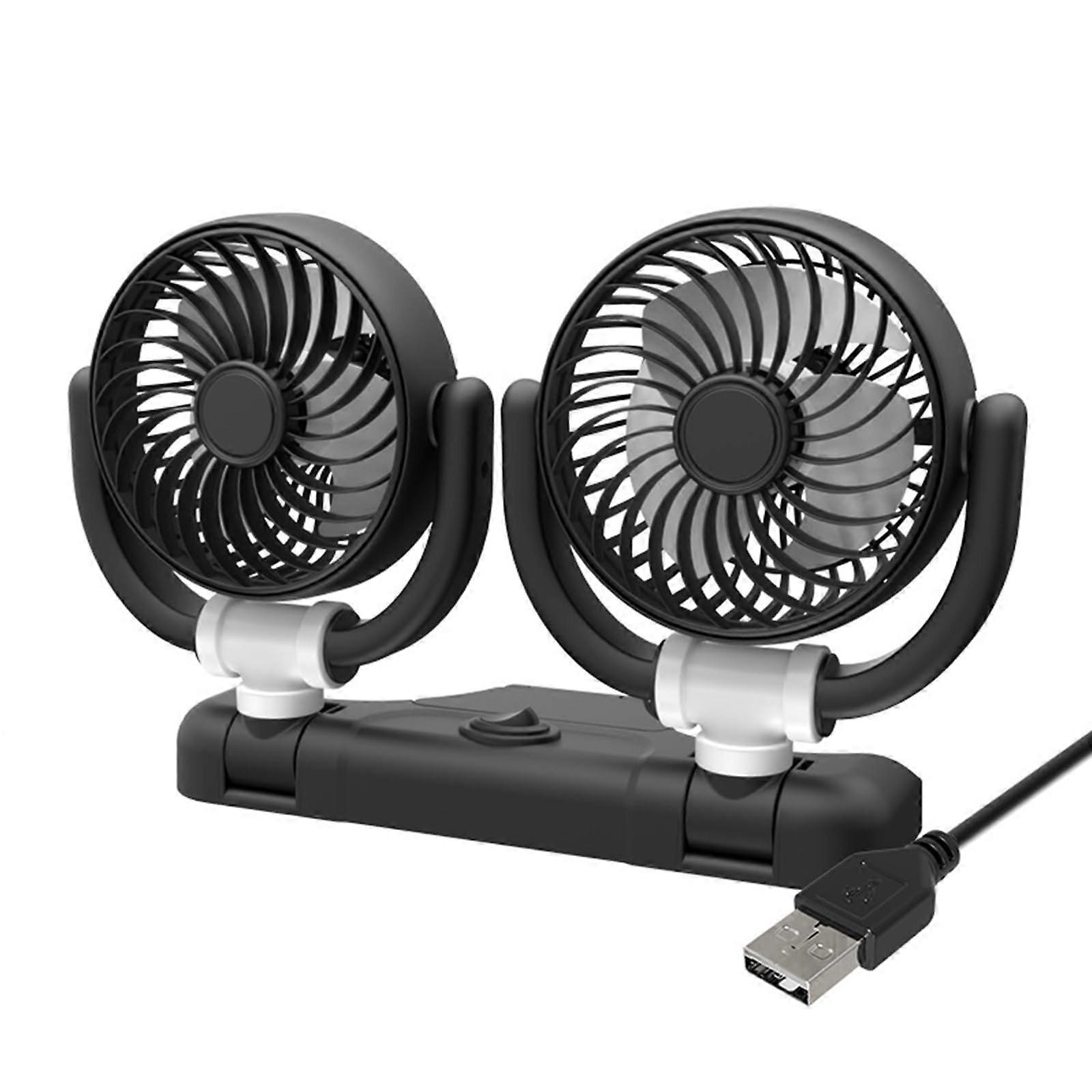Upgraded Double Head USB/12V/24V Fan for Car with Powerful Cooling 360Rotation 2 Speed Desk Fan for Car Home