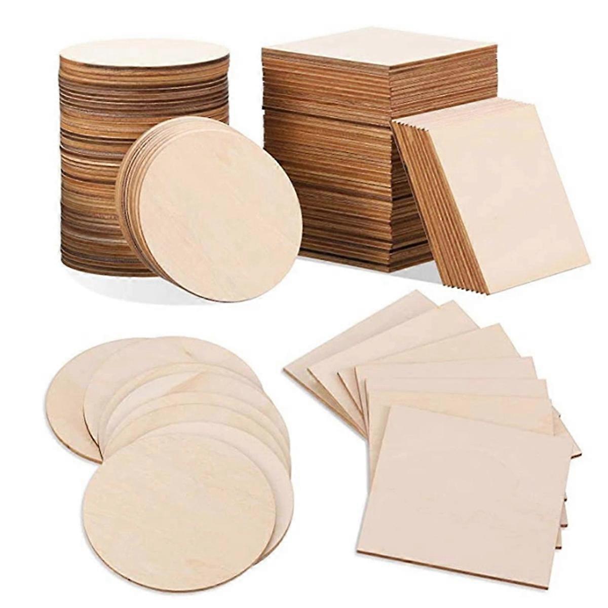 50Pcs Wood Slices 4X4Inch Unfinished Wood Pieces Square and Round