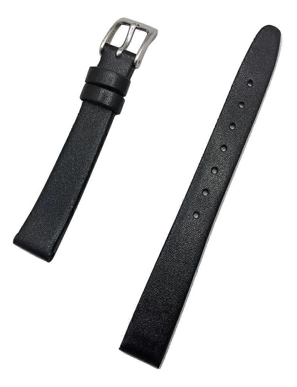 12mm Black Calfskin Leather Watchband Flat Replacement Strap for Women, Elegant Design, Standard Length, Compatible with Various Watches