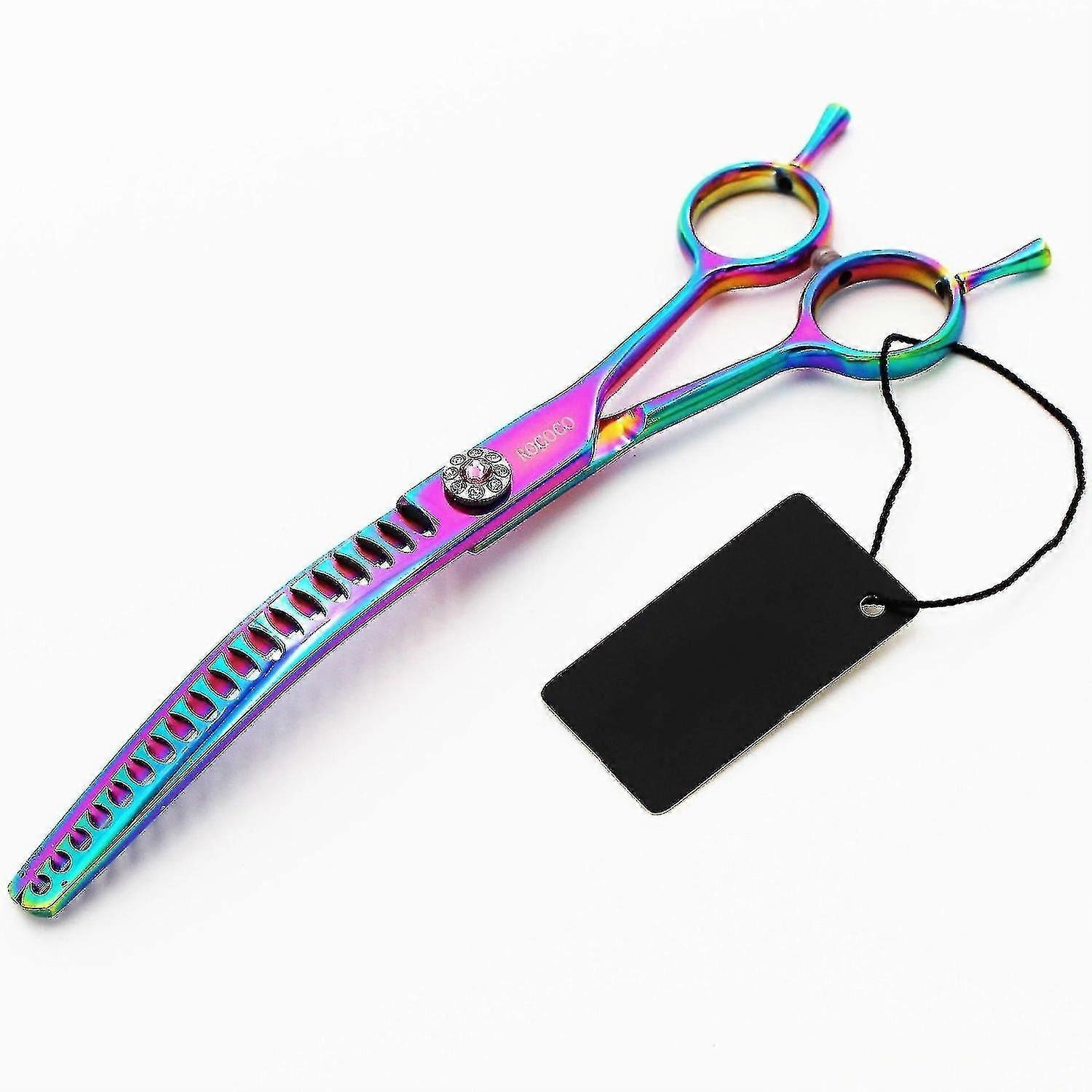 7.0" Professional Chunker Shear Twin Tail Downward Curved Pet Grooming Thinning/blending Scissors D