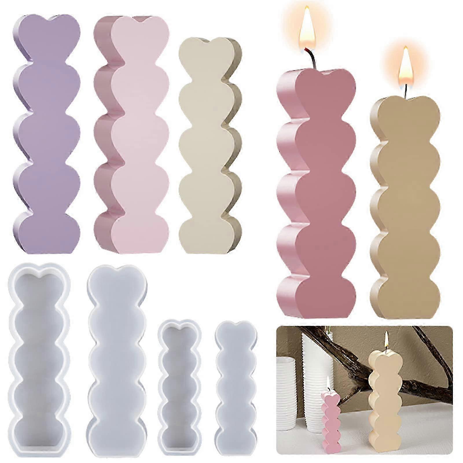 4 kpl sydän silikonikynttilämuotit DIY 3D pilarikynttilät ja hartsi