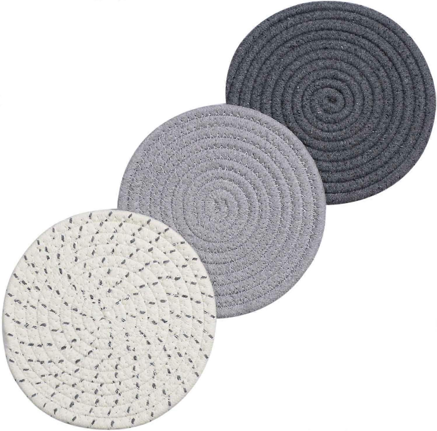 Gray set of three: pure cotton thread woven hot pad set, 7-inch diameter