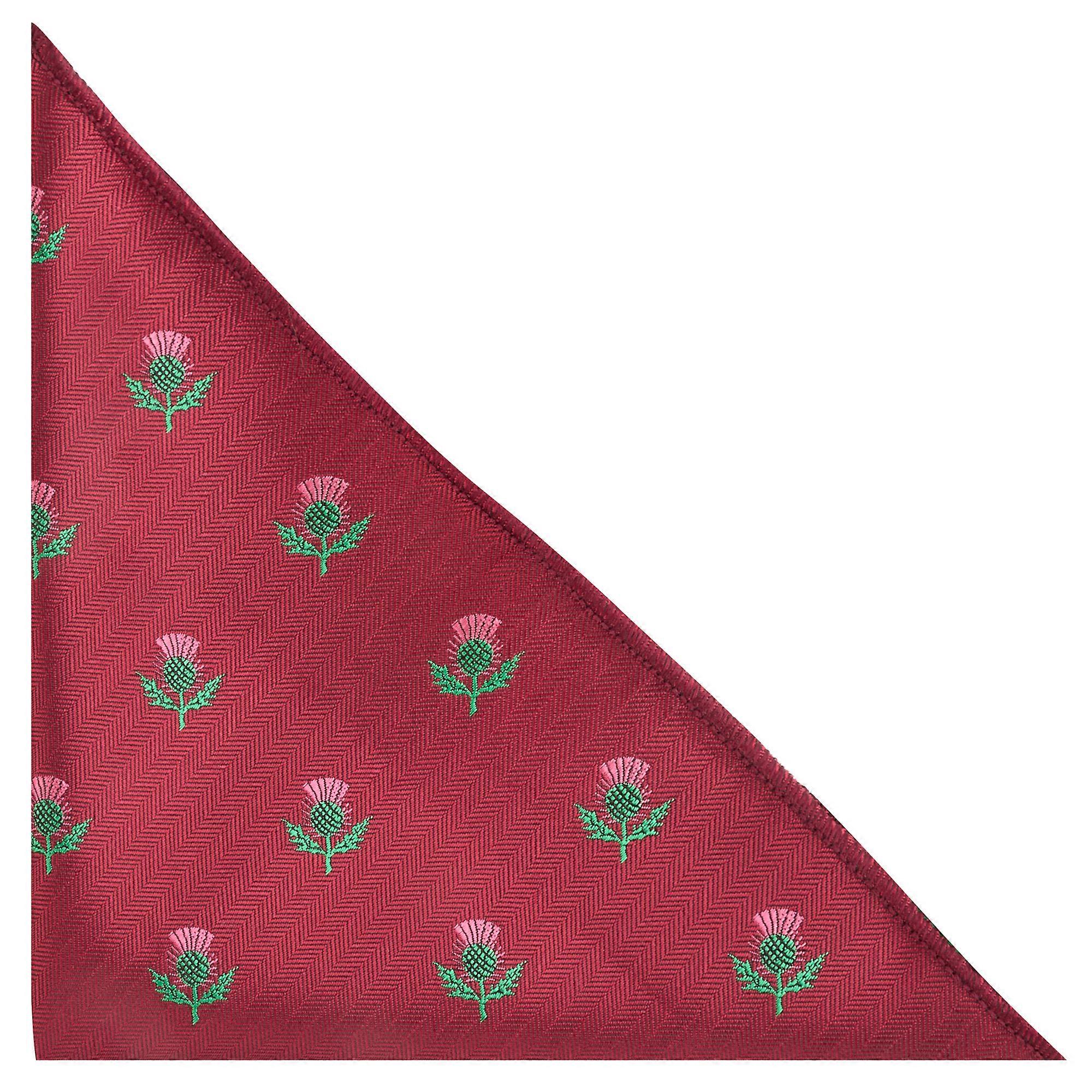 Burgundy Red Scottish Thistle Herringbone Pocket Square