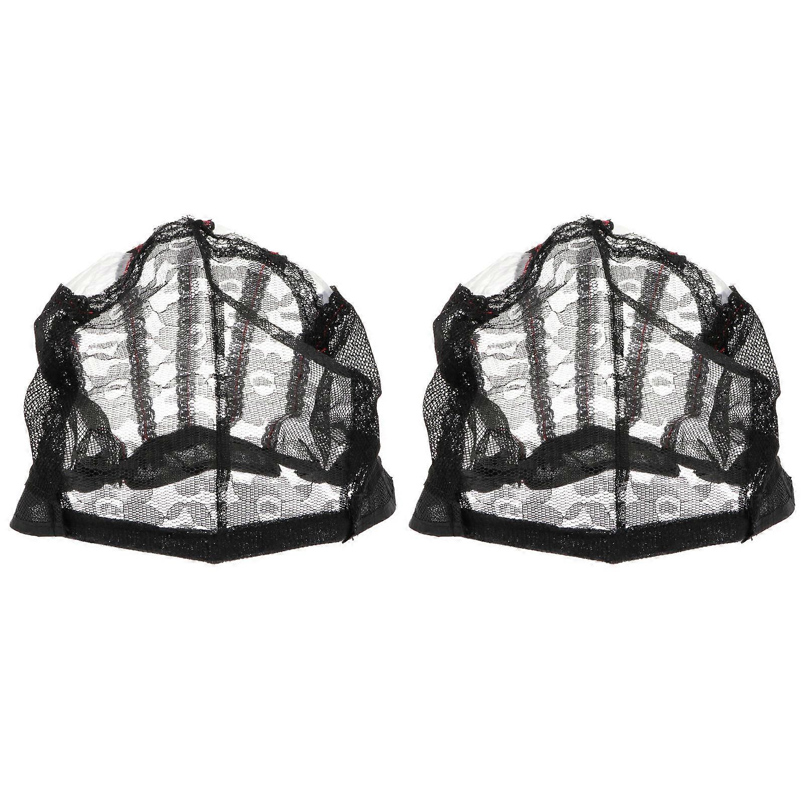 Wig Net Caps Elastic Wig Cap for Breathable Use 2Pcs Black Mesh
