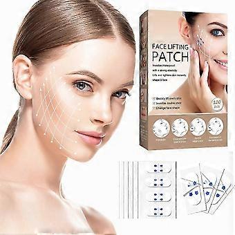 Cinta de estiramiento facial de 120 piezas, cinta facial elástica que levanta invisible, cinta de estiramiento facial invisible de 8 horas de duración, estiramiento facial instantáneo y cara en forma de V