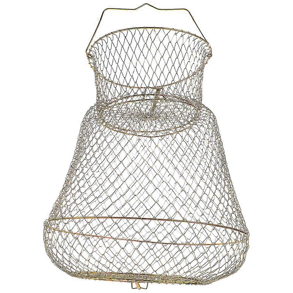 Fishing Basket Portable Folded Fishing Nets Durable Metal Fish Guard Netting Golden 1Set