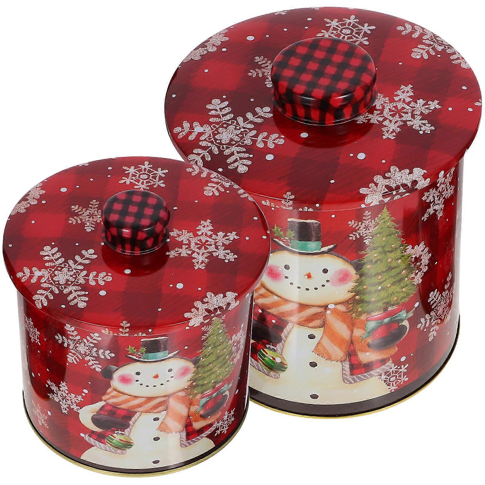 Christmas Tinplate Candy Jars 2pcs Set, Smooth Finish, Decorative Biscuit Storage Containers for Holiday Packaging and Gift Wrapping