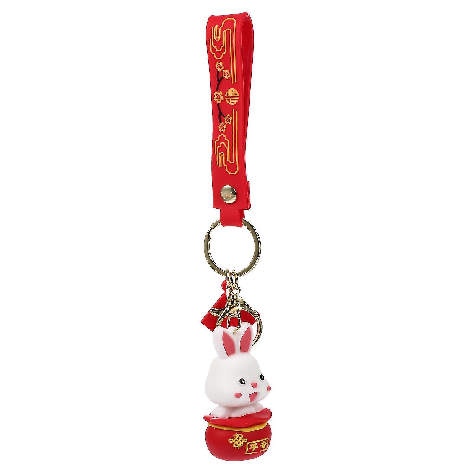 Cartoon Rabbit Keychain 3D Design Red Color Keyring Accessory 1Set