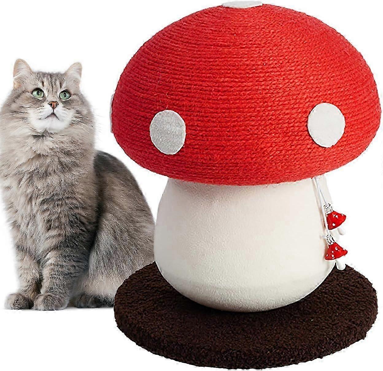 Mushroom Cat Tree, Kitten Scratching Post with Mini Mushroom Cat Exercise Toy, Multifunctional Interactive Cat Plays (34*28cm)
