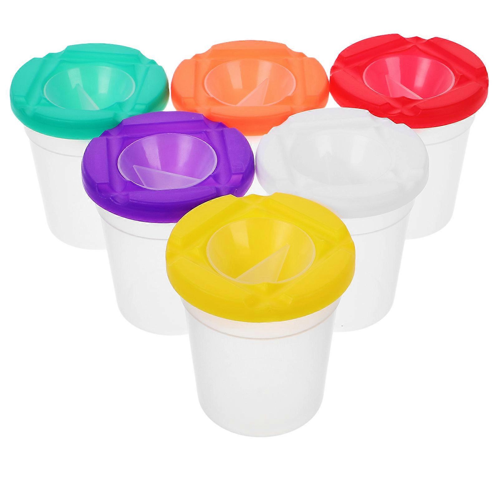 Splash Proof Paint Cup Transparent Plastic Leakproof Spill-Proof for Students Random Color 6Pcs