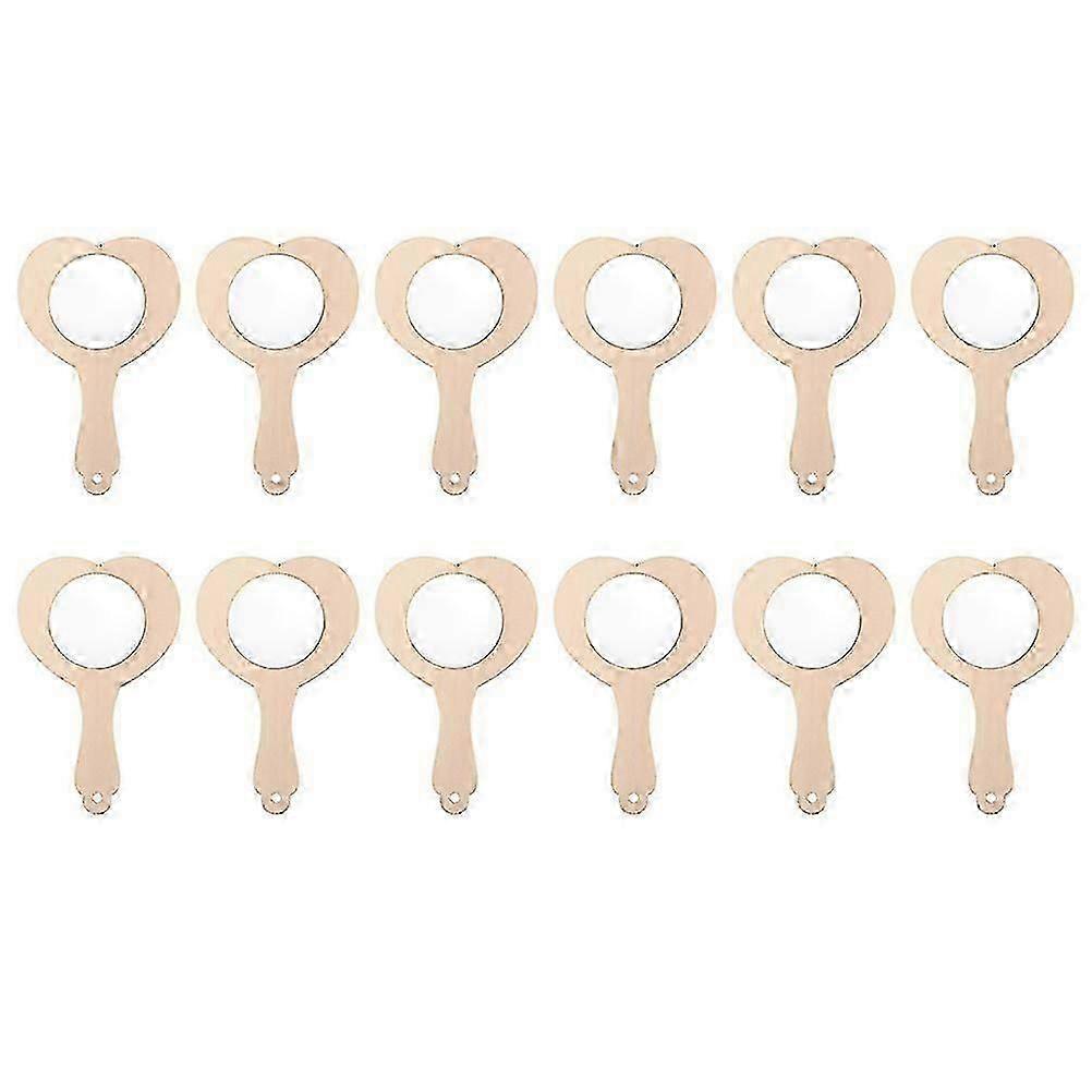 12個DIY木製ミラー手作り未塗装ミラーハンドヘルド化粧品ミラー子供用