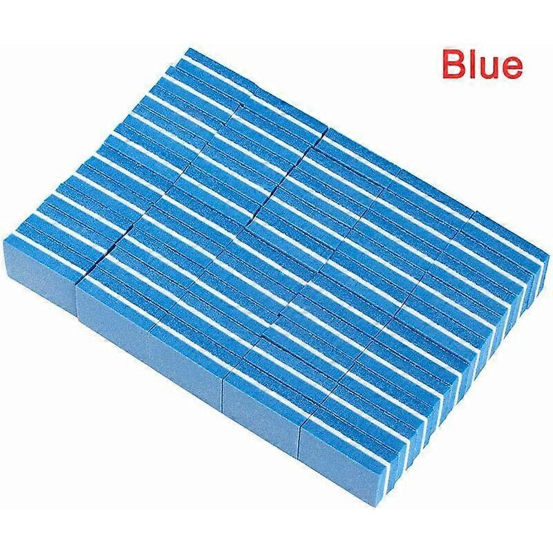 50 stuks Mini Dubbelzijdige Nagelvijl Blokken Gekleurde Spons Nagelvijl Schuurpapier Buffer Driehoeken - Blauw