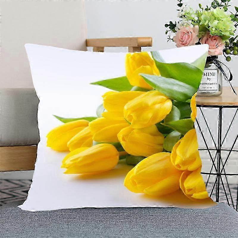 Tulip Flower Decorative Pillowcase for Bedroom and Home Office, Soft Square Design
