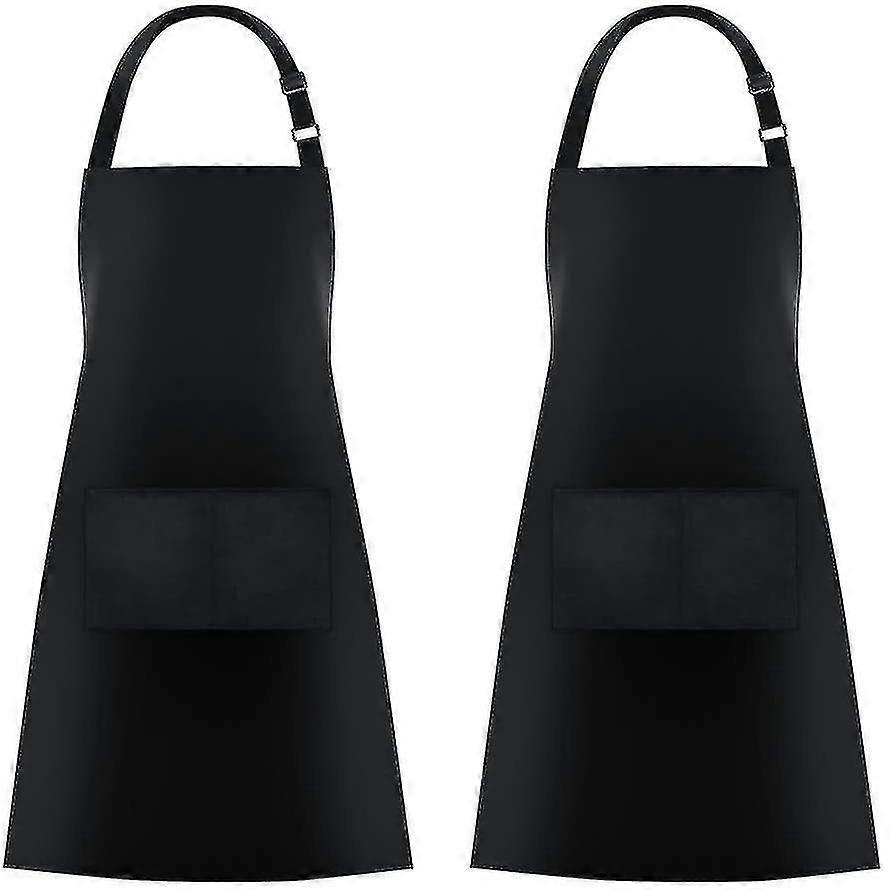 Pacote com 2 aventais com 2 bolsos, avental de cozinha para chef de cozinha, para mulheres e homens, preto